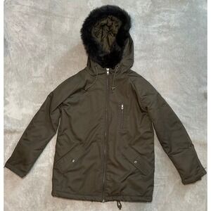Zenana Outfitters‎ Hooded Parka Women Size M Green Faux Fur Lined Jacket Winter